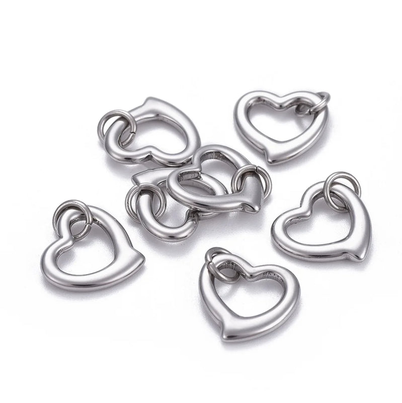 10pcs Open Heart Charms Pendants 304 Stainless Steel for Jewelry Making