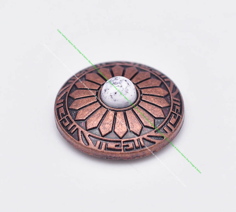 10pcs 30mm Antique Copper Sun Flower Sky Turquoise Leathercraft Conchos
