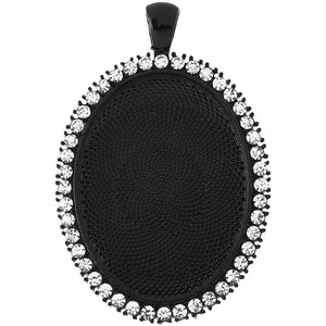 10pcs Oval Pendant Bezel with Rhinestones, Black Plated, Wholesale