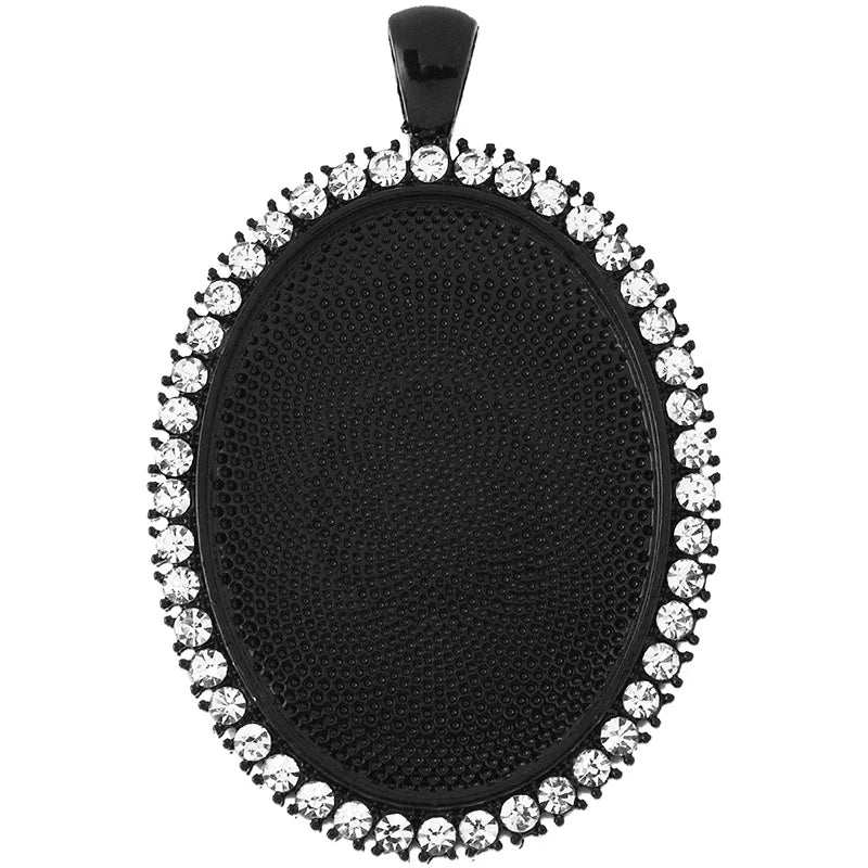 10pcs Oval Pendant Bezel with Rhinestones, Black Plated, Wholesale