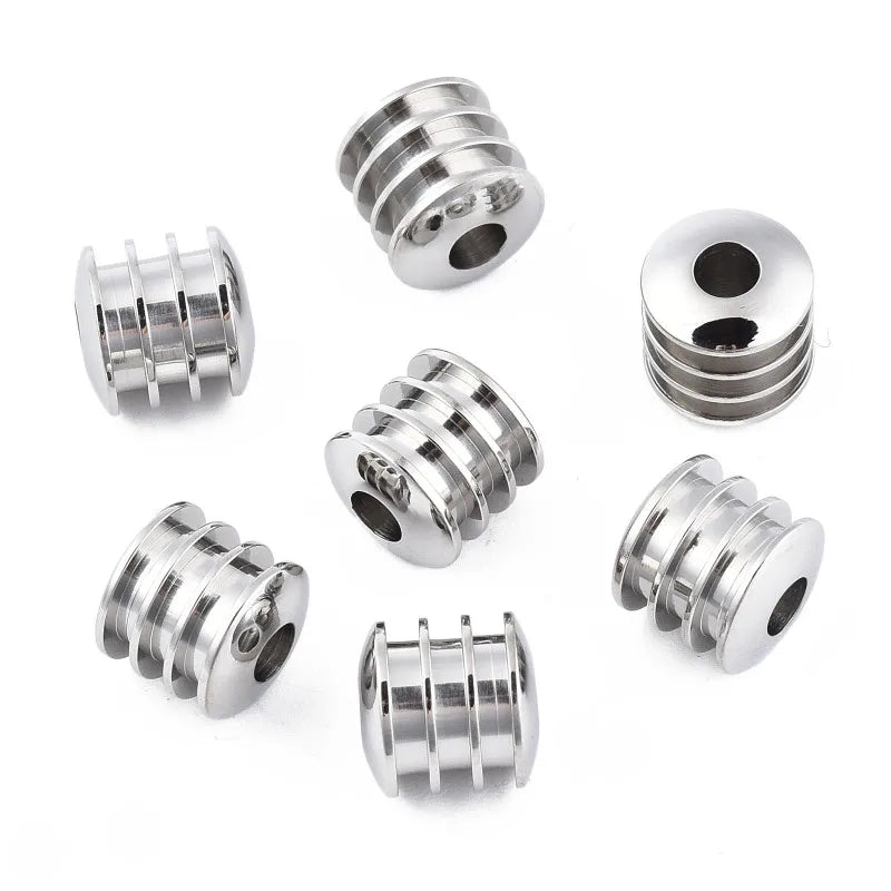 10pcs 316 Stainless Steel European Beads Tube Spacer Charm Grooved Column