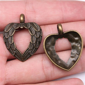 10pcs Feather Wing Heart Charms Pendants Jewelry Making DIY Findings