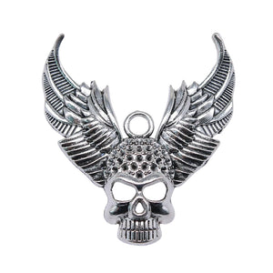 10pcs Antique Silver Skull Angel Wing Pendant Charms 34x50mm