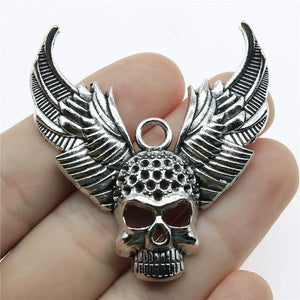 10pcs Antique Silver Skull Angel Wing Pendant Charms 34x50mm