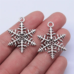 10pcs Snowflake Pendant Charms Antique Silver Plated Jewelry Findings