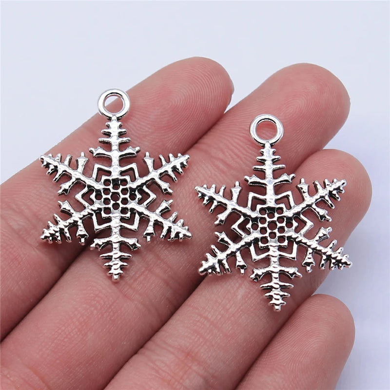 10pcs Snowflake Pendant Charms Antique Silver Plated Jewelry Findings