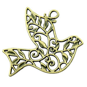 10pcs Antique Silver Plated Bird Hollow Pendants 36x32mm