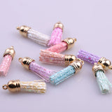 10pcs 38mm Leather Tassel Keychain Straps Fiber Fringe DIY Pendant with Caps