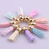 10pcs 38mm Leather Tassel Keychain Straps Fiber Fringe DIY Pendant with Caps