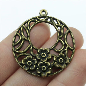 10pcs Antique Bronze Hollow Round Flower Earring Making Jewelry