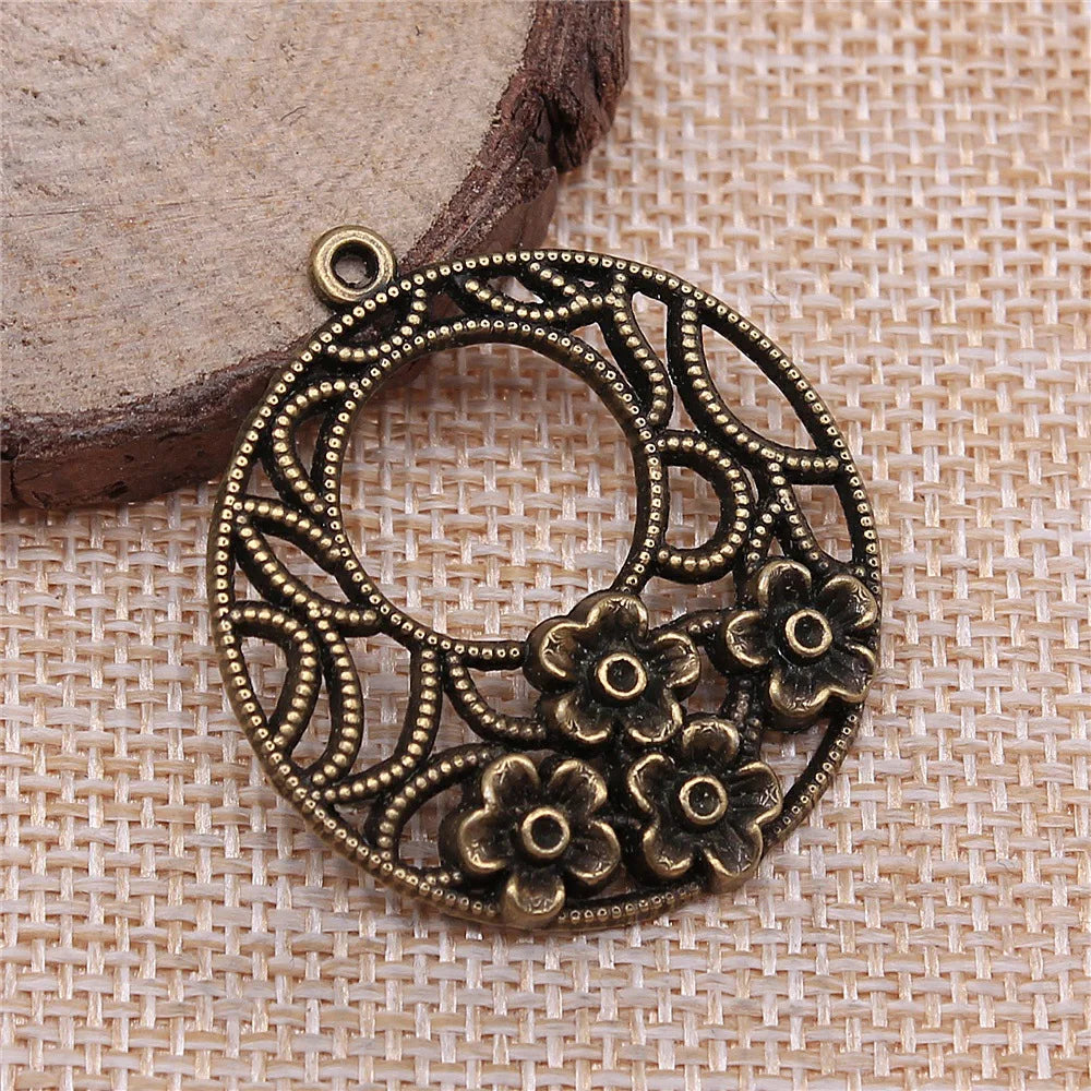 10pcs Antique Bronze Hollow Round Flower Earring Making Jewelry
