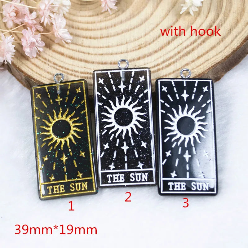 10pcs Sun Tarot Charms Resin Cabochons Glitter Accessory