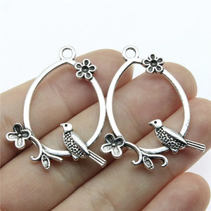 10pcs Flower Bird Earrings Drops Charms Jewelry Making Silver Bronze Plated