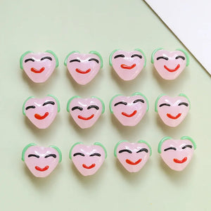 10pcs 3D Pink Heart Smiley Girl Glass Beads 16*14MM DIY Keychain Handicraft