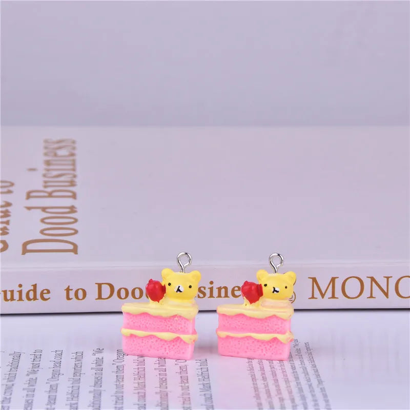 10pcs 3D Strawberry Cake Resin Charms for Jewelry Making
