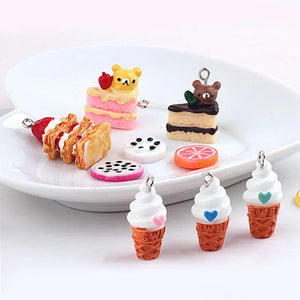 10pcs 3D Bear Strawberry Cake Resin Charms for DIY Bracelet Jewelry