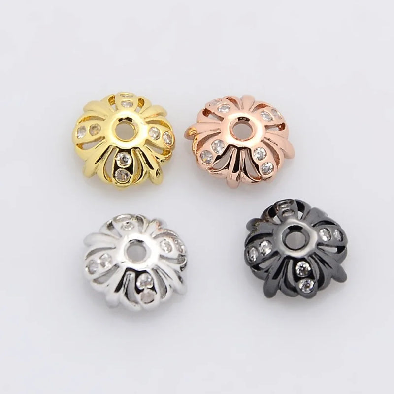 10pcs Micro Pave CZ Bead Caps 8x3mm For DIY Jewelry Making Earring Mixed