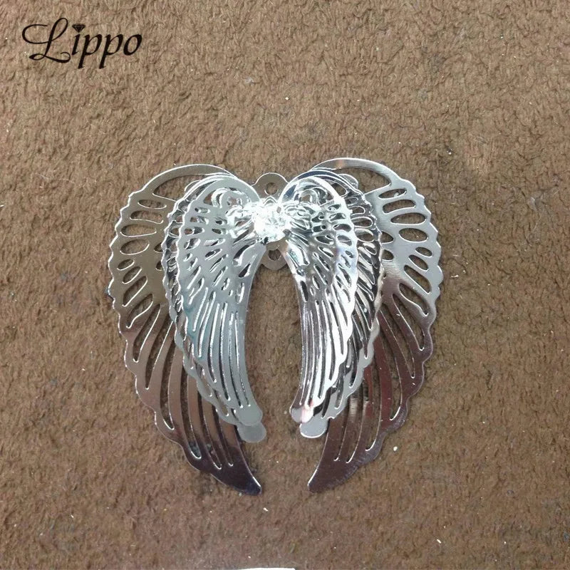 10pcs 40mm Filigree DIY Angel Wings Pendant Rodium Copper Jewelry Findings