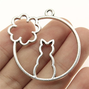 10pcs Antique Silver Flower Rabbit Epoxy Alloy Charms For Jewelry Making