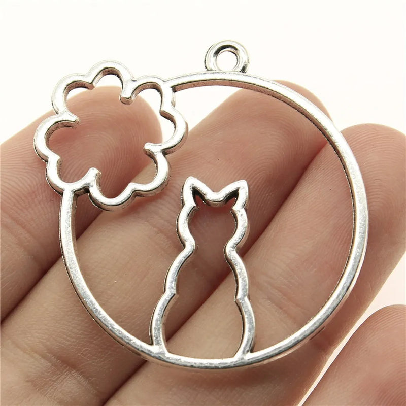 10pcs Antique Silver Flower Rabbit Epoxy Alloy Charms For Jewelry Making