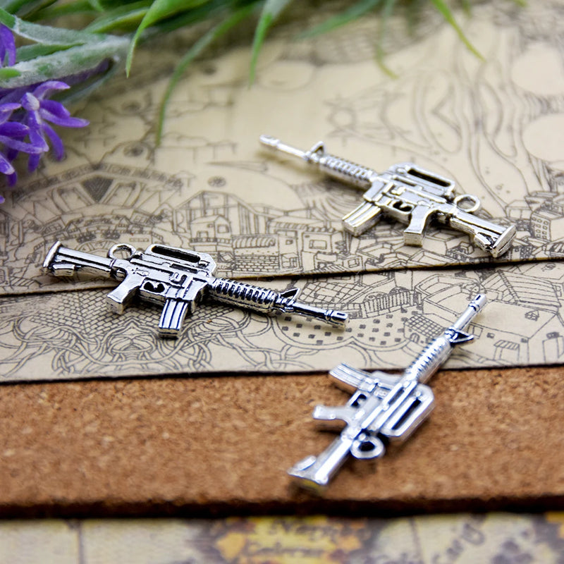 10pcs 45*16mm Submachine Gun Tibetan Silver Plated Pendants