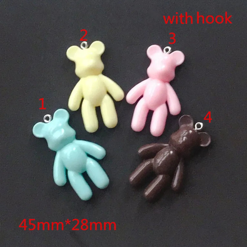 10pcs Bear Charms Flatback Resin Glitter Cabochons for Necklace Keychain