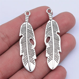 10pcs 49x13mm Feather Charms Pendants Jewelry Making Antique