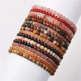 10pcs Tigers Eye Stone Women's Bracelet Semi-precious Stone Elastic Bracelet