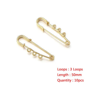 10pcs Safety Pins Brooch Blank Base 3/4 Holes Pins for Jewelry Making