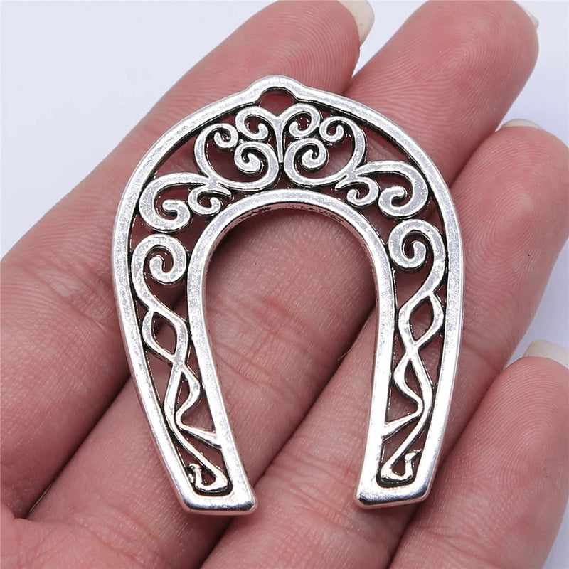 10pcs Antique Silver Hollow Horseshoe Charms for Jewelry Making DIY Findings