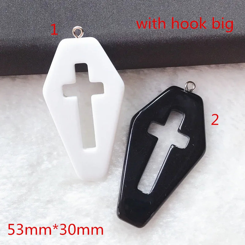10pcs Coffin Planchette Charms Punk Cross Resin Cabochons DIY Necklace Pendant
