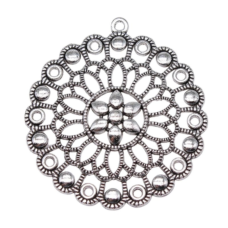 10pcs Bohemia Flower Charm Round Motif Pendants DIY Accessories
