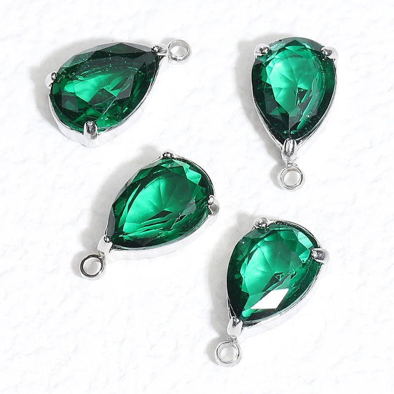 10pcs Zircon Pendants Green Crystal Charms Beads for Jewelry Making DIY