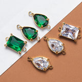 10pcs Stainless Steel Zircon Pendants Green Crystal Charms for Necklace DIY
