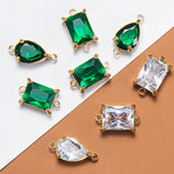 10pcs Stainless Steel Zircon Pendants Green Crystal Charms for Necklace DIY