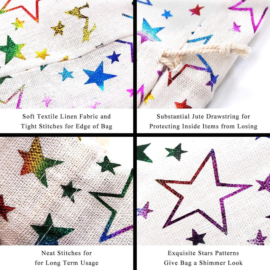 10pcs Colorful Star Burlap Gift Bags 5x7 Inch Drawstring Pouches