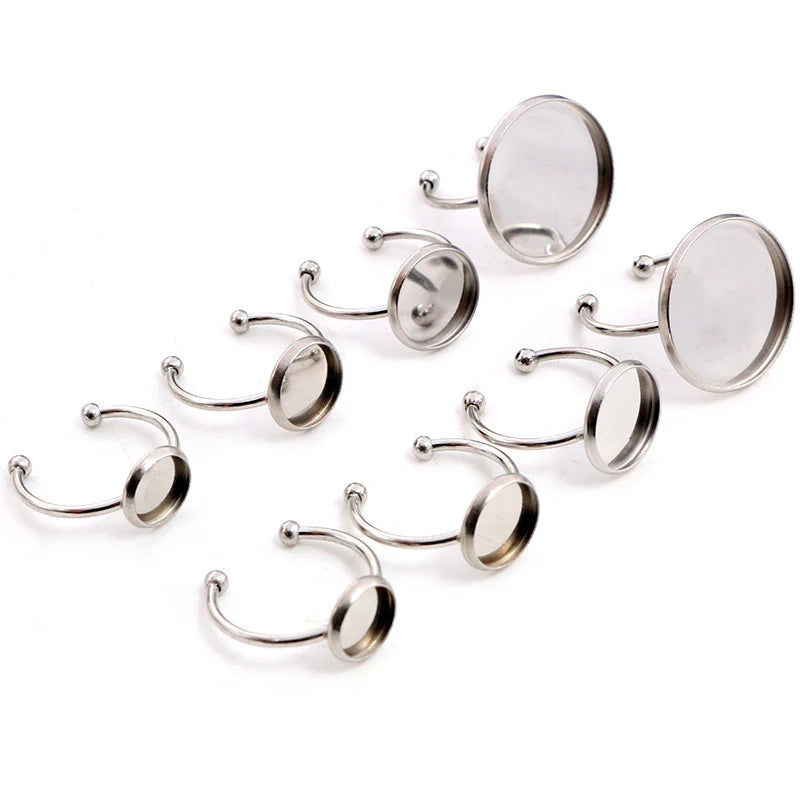 10pcs Adjustable Stainless Steel Plated Ring Settings Blank Base