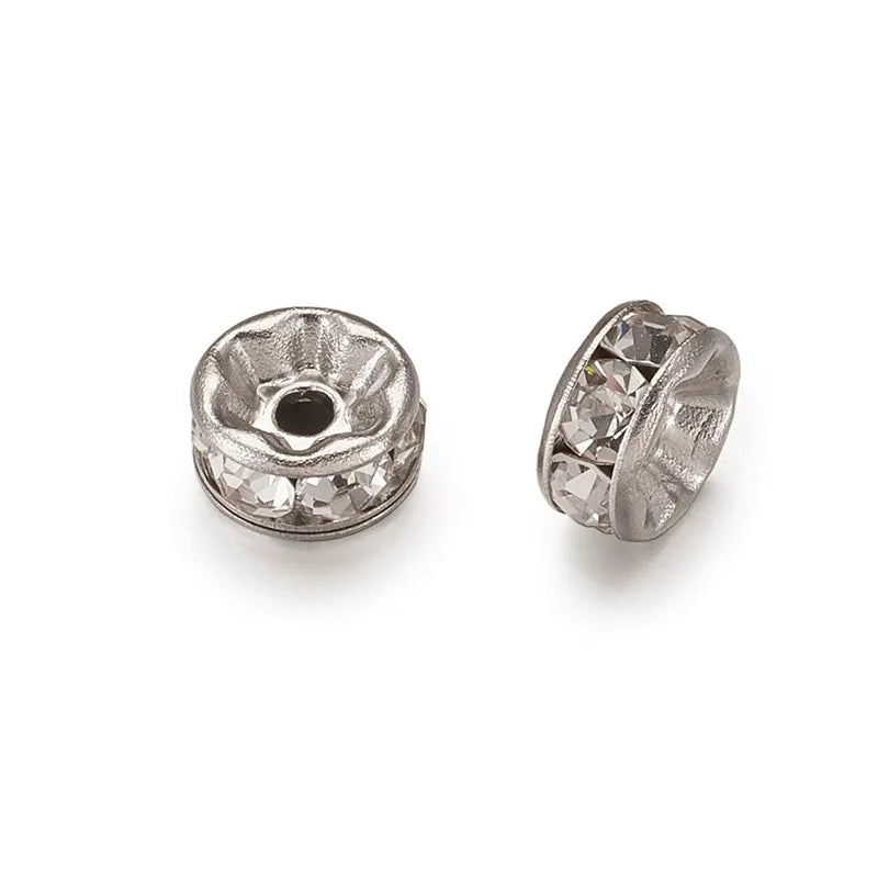 10pcs Stainless Steel Crystal Spacer Beads Rhinestone Rondelle Disc