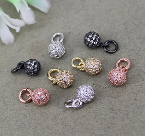 10pcs 6mm Copper Pave CZ Round Charms For Jewelry Making