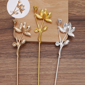10pcs Flowers Hair Sticks Metal Brass Hairpin Bridal Headdress DIY Accessories
