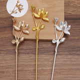 10pcs Flowers Hair Sticks Metal Brass Hairpin Bridal Headdress DIY Accessories