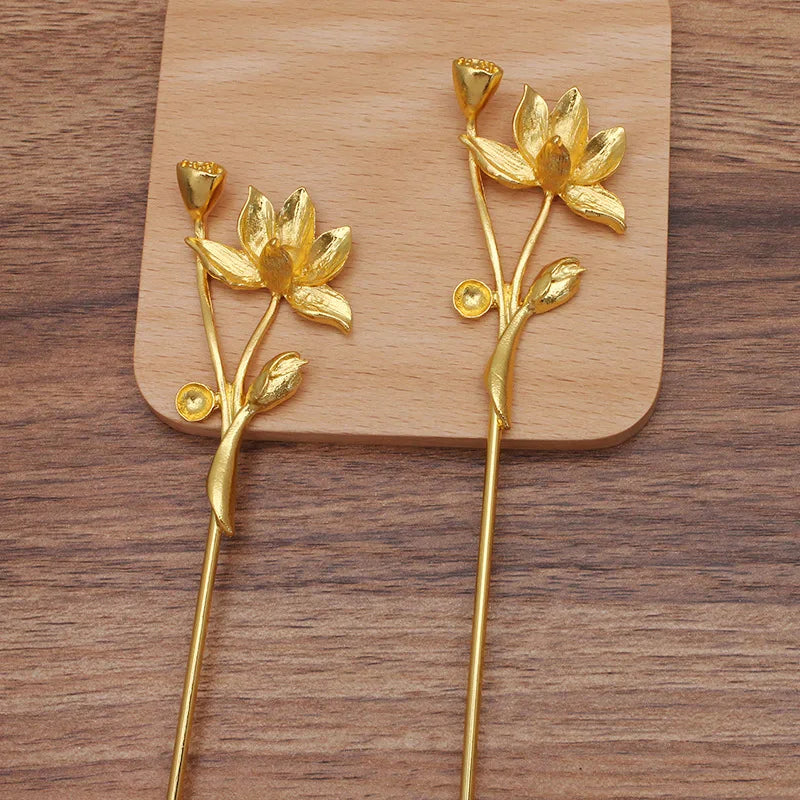 10pcs Flowers Hair Sticks Metal Brass Hairpin Bridal Headdress DIY Accessories