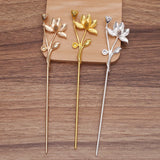 10pcs Flowers Hair Sticks Metal Brass Hairpin Bridal Headdress DIY Accessories