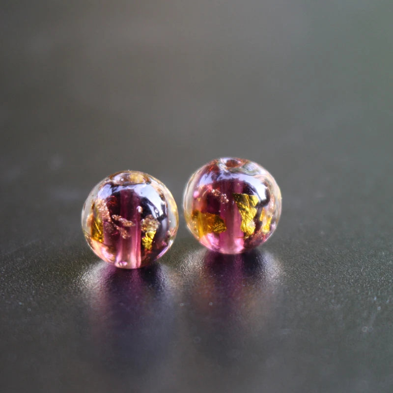10pcs Foil Lampwork Beads Round Purple for Jewelry Making