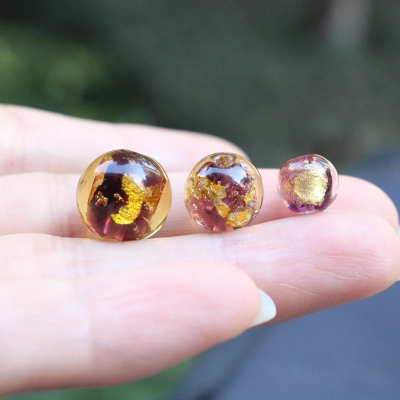 10pcs Foil Lampwork Beads Round Purple for Jewelry Making