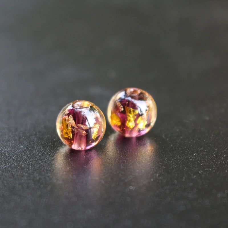 10pcs Foil Lampwork Beads Round Purple for Jewelry Making