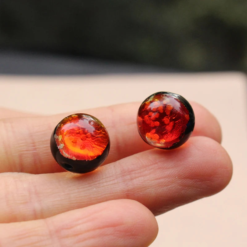 10pcs Luminous Lampwork Glass Beads Red Orange for Jewelry Making