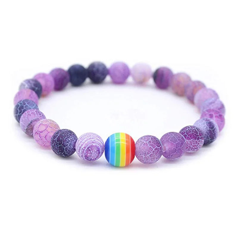 8mm Rose Quartz Rainbow Beads Strand Bracelet for Women Men