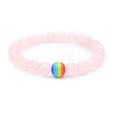 8mm Rose Quartz Rainbow Beads Strand Bracelet for Women Men