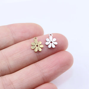 10pcs 8mm Stainless Steel Mini Flower Charms Pendant Unfading 2 Colors
